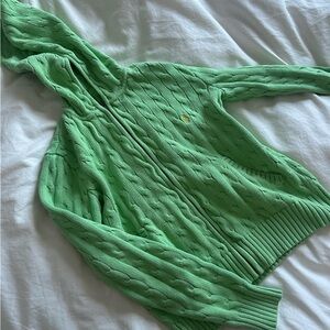 Ralph Lauren Green Cable Knit Sweater Hoodie